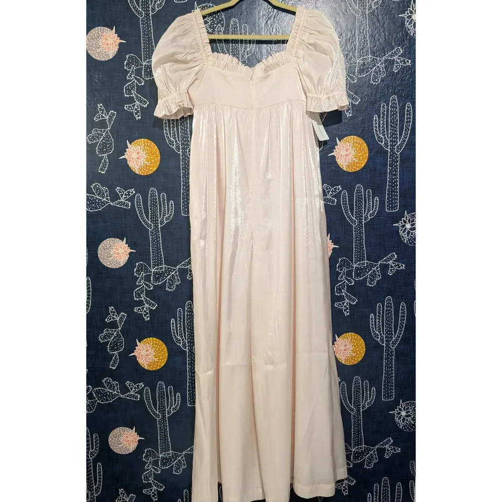 NEW Selkie Seashell Wide Leg Puff Sleeve Jumpsuit Light Pink Women's Size Small - Picture 7 of 11
